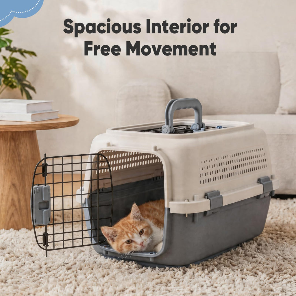 Airline Approved Secure Pet Travel Crate with Food Bowl - Dog - (3 Color Options) - (M,L)
