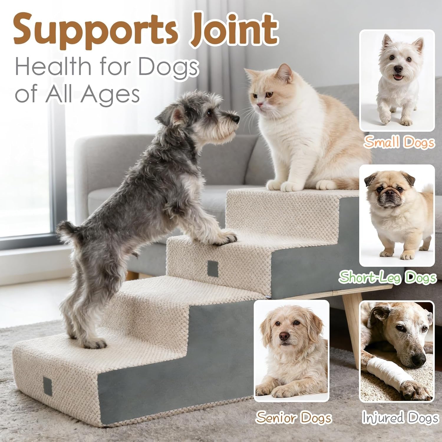 4-Step Stairs  - Dog - (Foldable and Portable) - (Beige, Grey) - (Frisco) - (While Supplies Last)