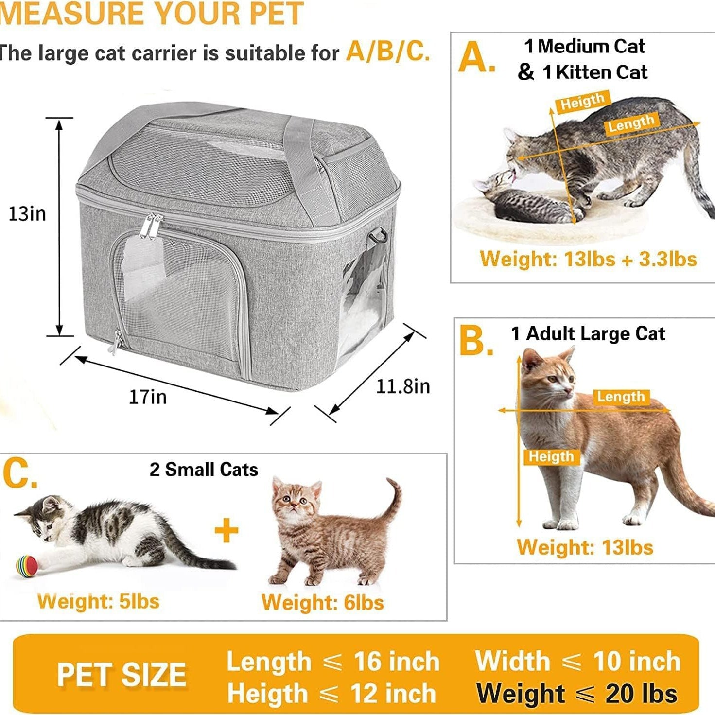 Travel Carrier Bag - Cat - (Mesh on Sides and at the Top of Bag) - (3 Color Options) - (Lightweight)