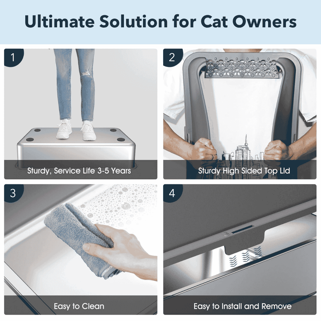 High Sided Rust-Free Litter Box - Multi-Cats - (Stainless Steel) - (XXL) - (3 Color Options)
