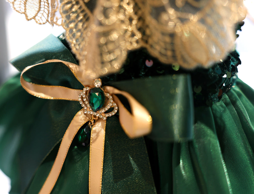 Velvet Pearl and Tulle Dress - Dog (Emerald Green) -(XS-XL) and Customizable - (While Supplies Last)