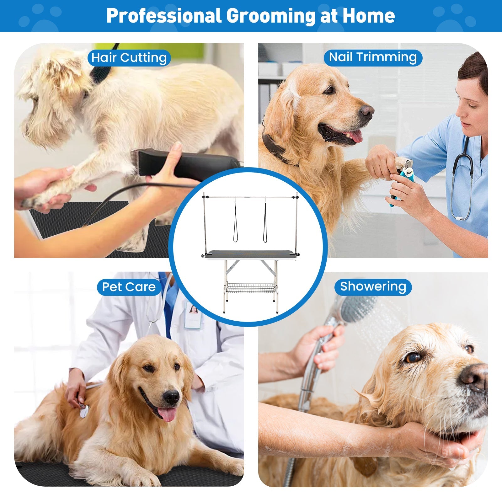 Grooming Table with Height Adjustable Arms - Dog Cat - (Foldable) - (Built to Last) - (Black)