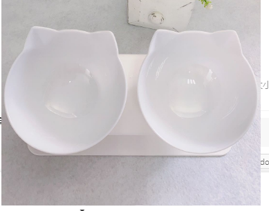 Non-Slip Elevated One Base Dual Cat Bowls - (25 Color/Style Options)
