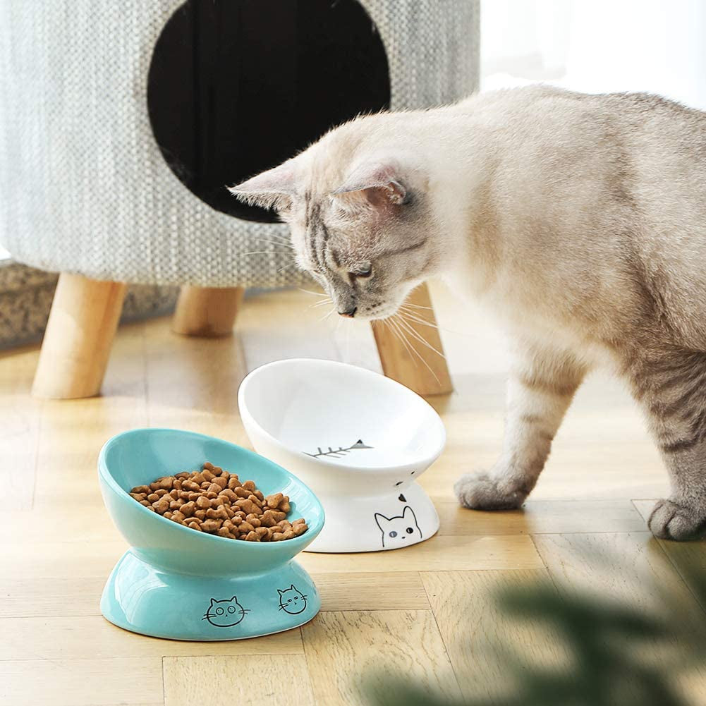 Raised Ceramic Cat Bowl - Cat - (White) - (2.5oz) - (While Supplies Last)