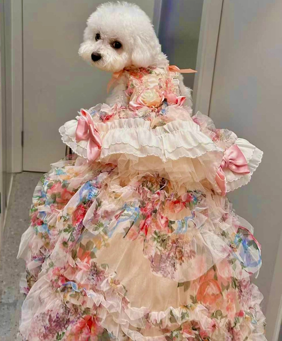 Garden Floral Couture Wedding Gown with Train - Princess Dog - (XS-XL) and Customizable  - (While Supplies Last)