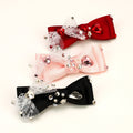 Lace Bow Hair Clip with Heart Rhinestones - (3 Color Options) - Dog Cat - (While Supplies Last)