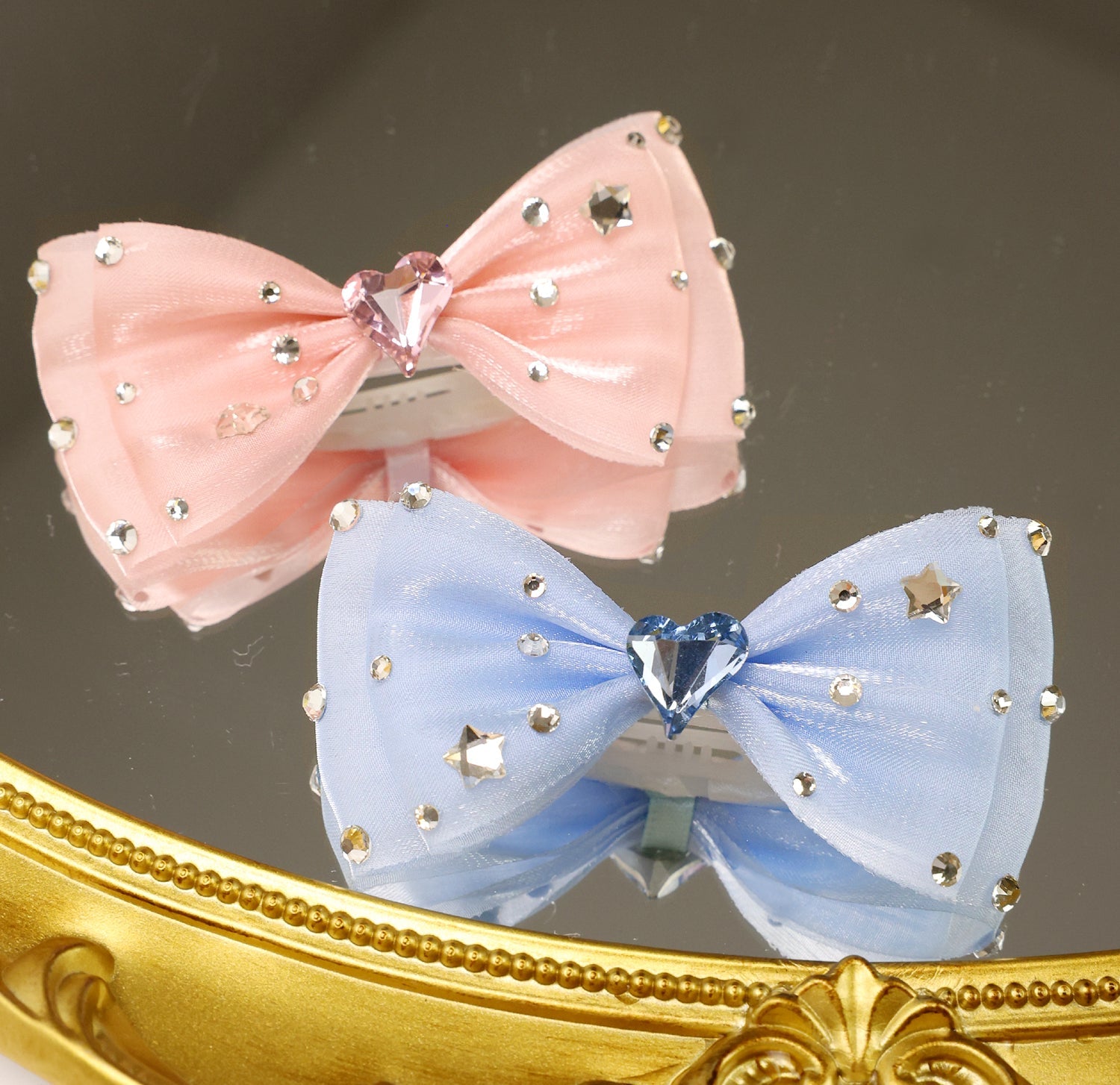Pet Accessories Rhinestone Heart Bow Hair Clip