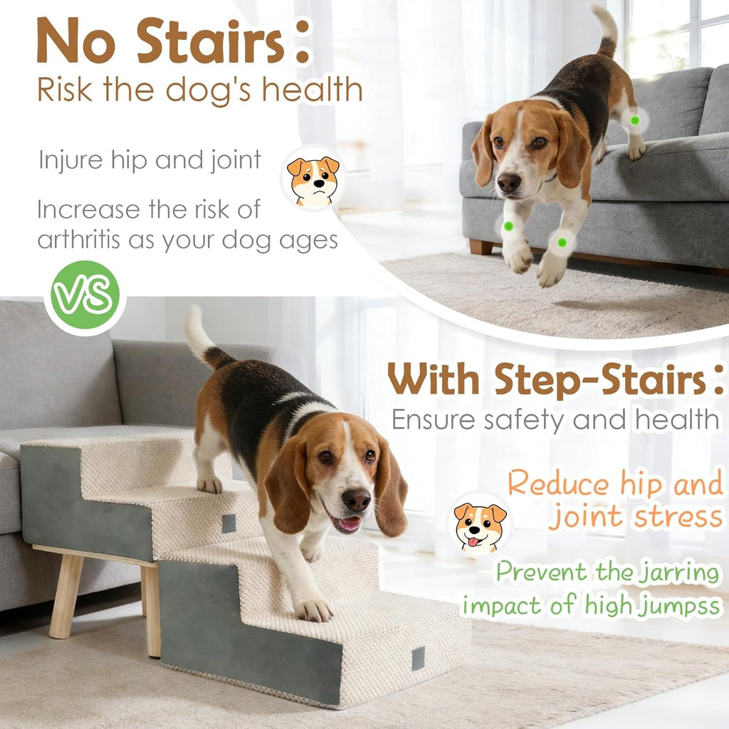 4-Step Stairs  - Dog - (Foldable and Portable) - (Beige, Grey) - (Frisco) - (While Supplies Last)