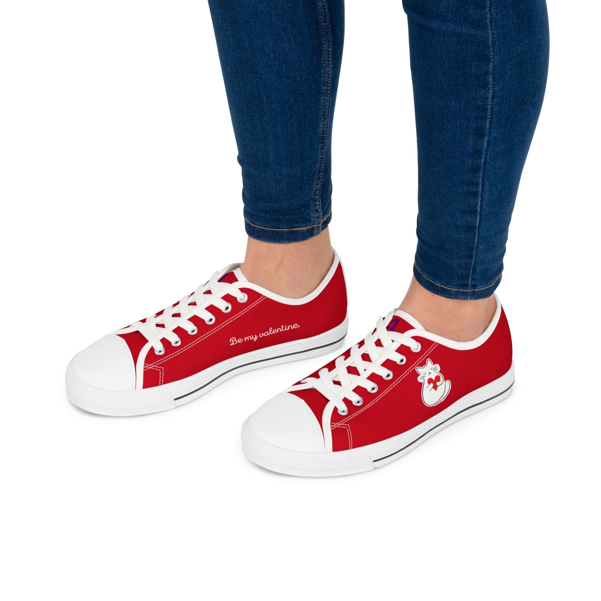 Valentine Cat Low-Top Sneakers - (Red & White) - Ladies - (9 Sizes)  (While Supplies Last)