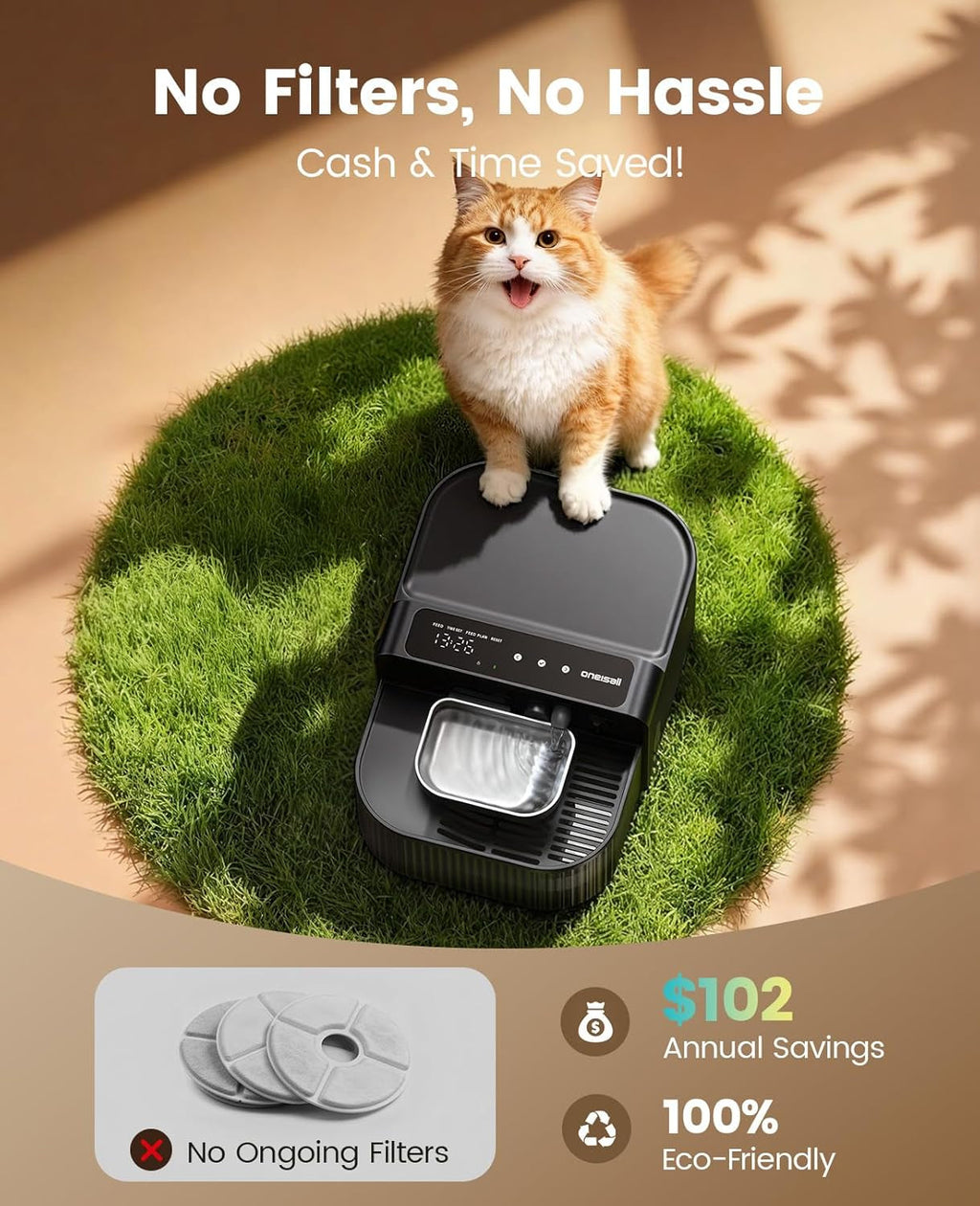 Filterless and Wireless Automatic Water Fountain - Cat - (3.5L) - (Stainless Steel) - (Black) - (While Supplies Last)