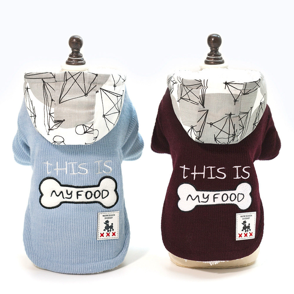 "This is My Food" Warm Hooded Coat - Dog - (Blue, Wine Red) - (S-XXL)