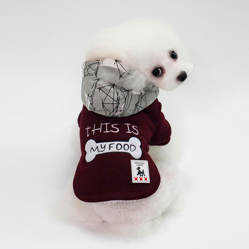"This is My Food" Warm Hooded Coat - Dog - (Blue, Wine Red) - (S-XXL)
