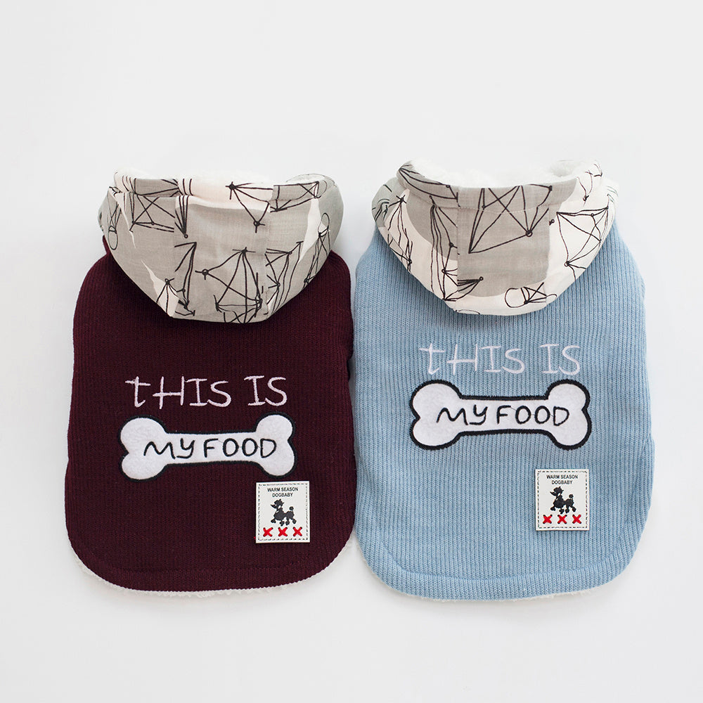 "This is My Food" Warm Hooded Coat - Dog - (Blue, Wine Red) - (S-XXL)