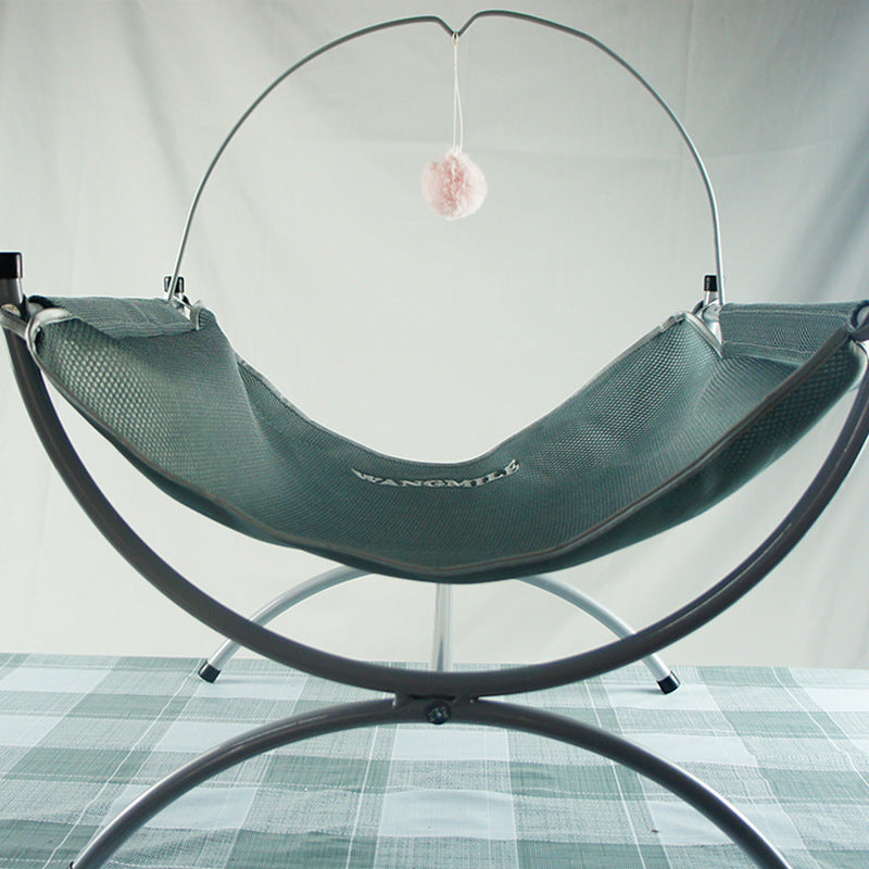 Cozy Mesh Hammock Bed with Sandwich Cloth and an Interactive Toy - Cat -  (Size: 45*45*35) - (Pink, Grey)