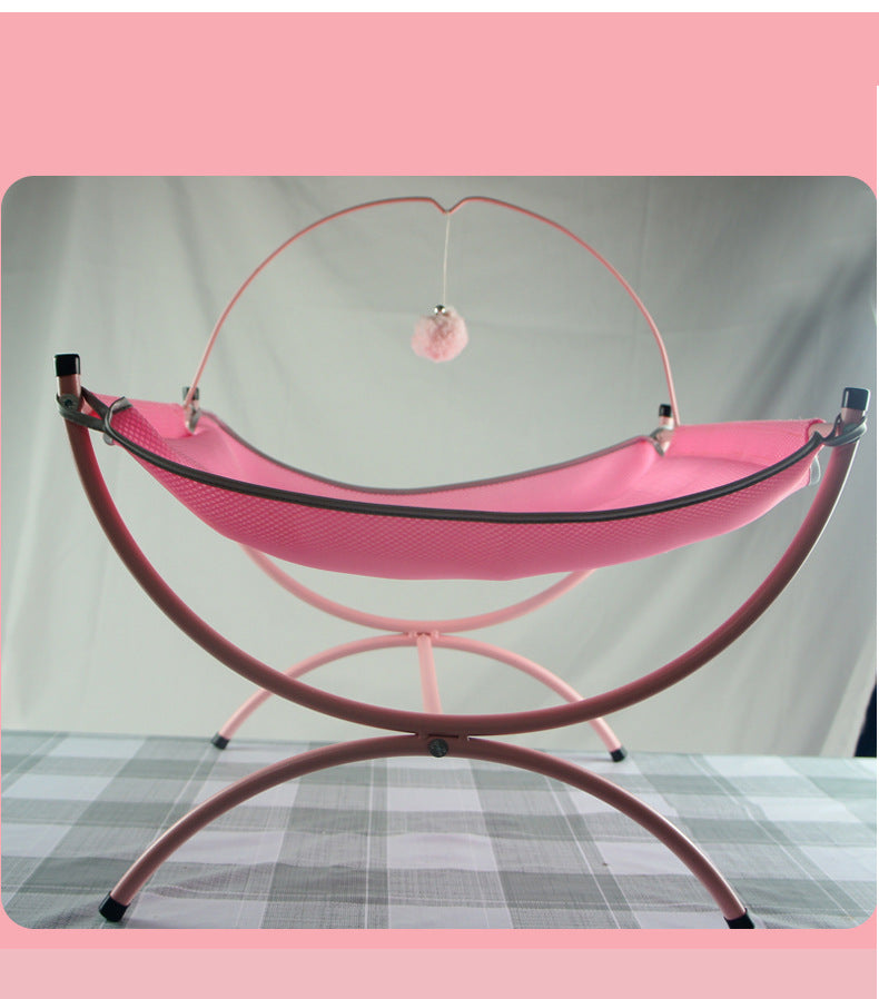Cozy Mesh Hammock Bed with Sandwich Cloth and an Interactive Toy - Cat -  (Size: 45*45*35) - (Pink, Grey)
