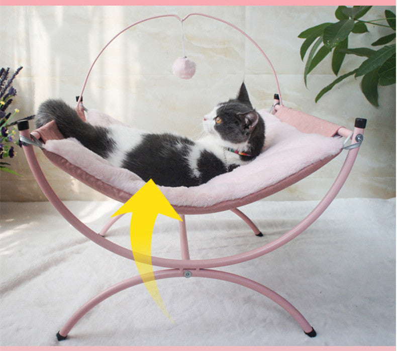 Cozy Mesh Hammock Bed with Sandwich Cloth and an Interactive Toy - Cat -  (Size: 45*45*35) - (Pink, Grey)