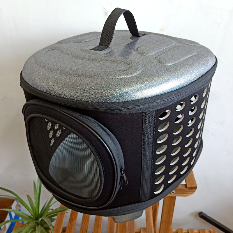 Collapsible Pet Travel Bag - Dog Cat - (Black) - (S,M,L) - (Flat Design) - (Durable) - (Roomy)