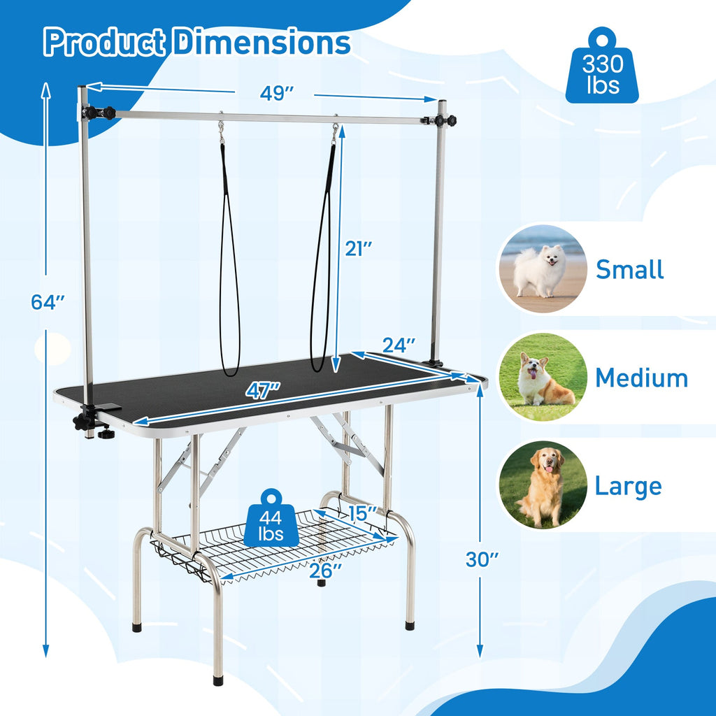 Grooming Table with Height Adjustable Arms - Dog Cat - (Foldable) - (Built to Last) - (Black)