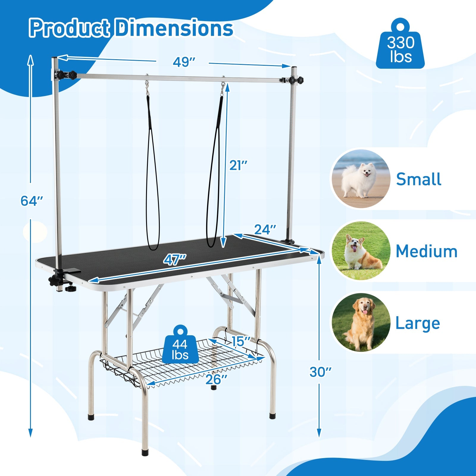 Grooming Table with Height Adjustable Arms - Dog Cat - (Foldable) - (Built to Last) - (Black)