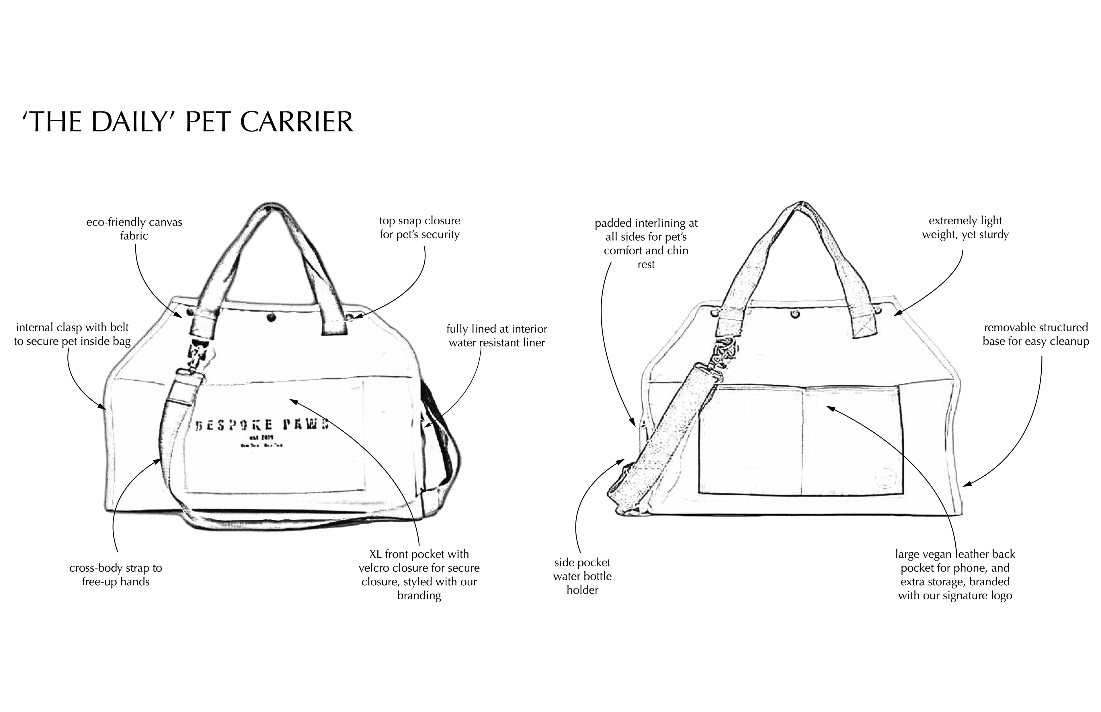 The Daily Pet Carrier Bag— Dog Cat - (Lightweight) - (Packable Luxury for Life on the Go) - (Black) - (S,M)