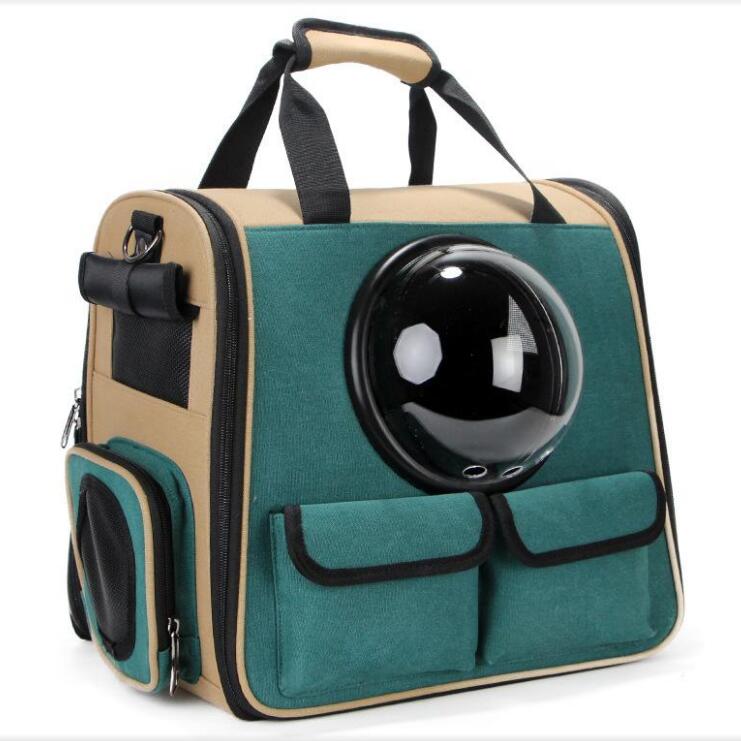 Pet Carrier Travel Bag  - Cat - (Dark Green) - (Stylish) - (Bubble Window)