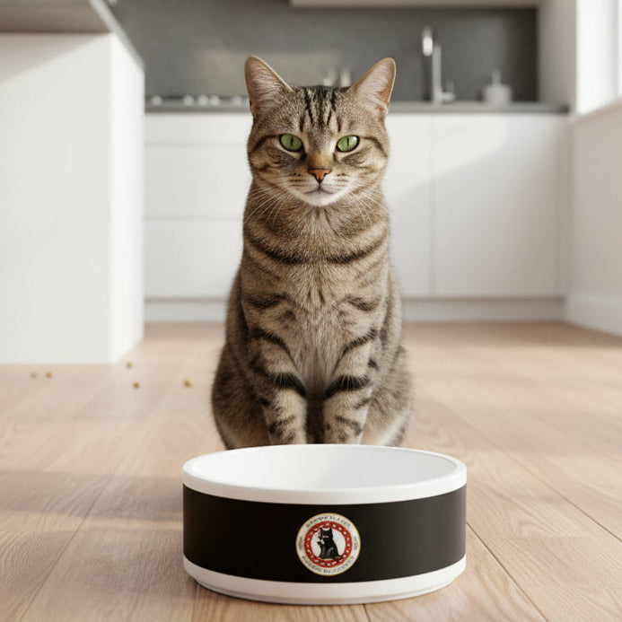 Ceramic Feeding Bowl with Cat Accepted Emblem - Cat - (16oz) - (White) - (While Supplies Last)