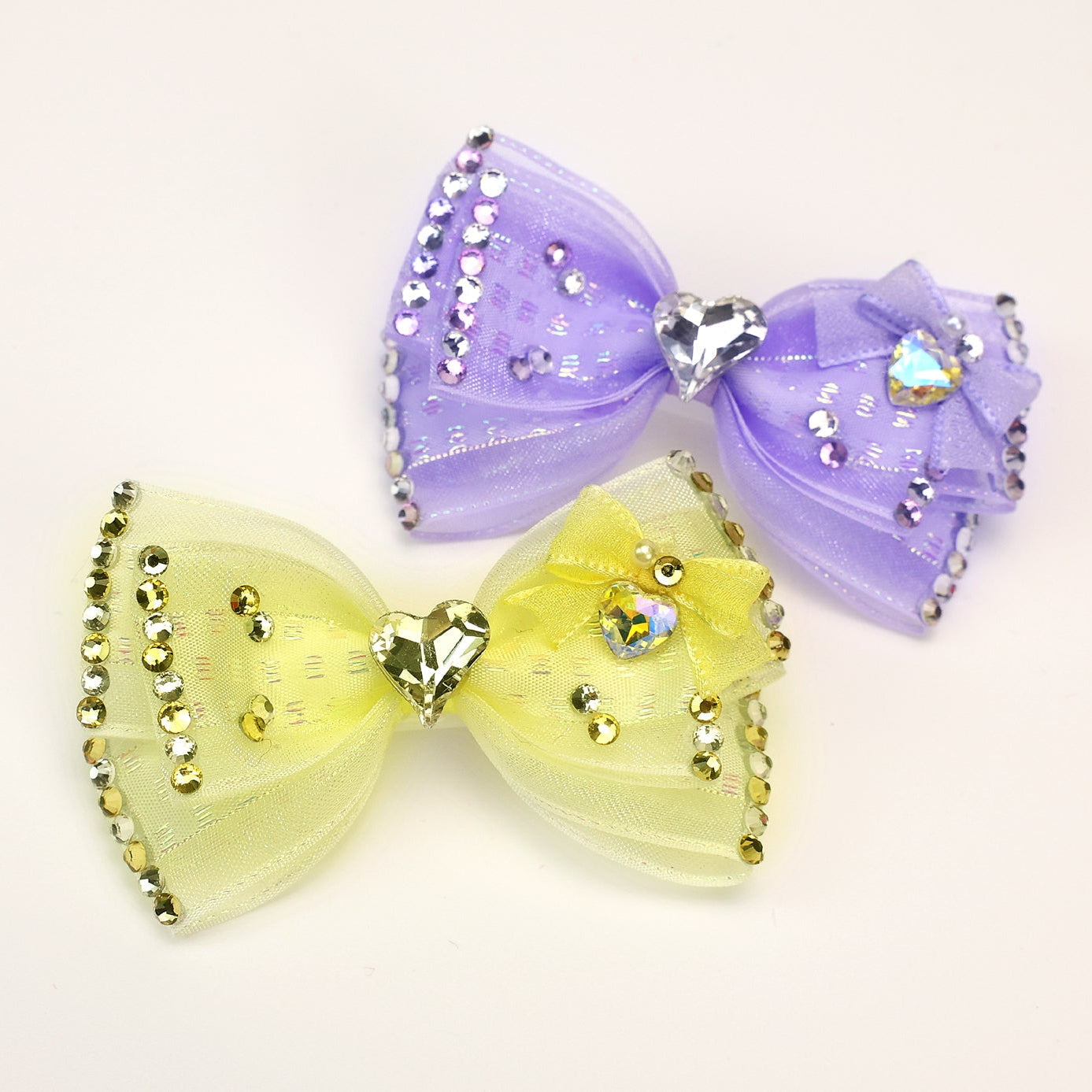 Rhinestone Heart Tulle Bow Hair Clip - (Yellow, Purple) - Dog Cat   (While Supplies Last)