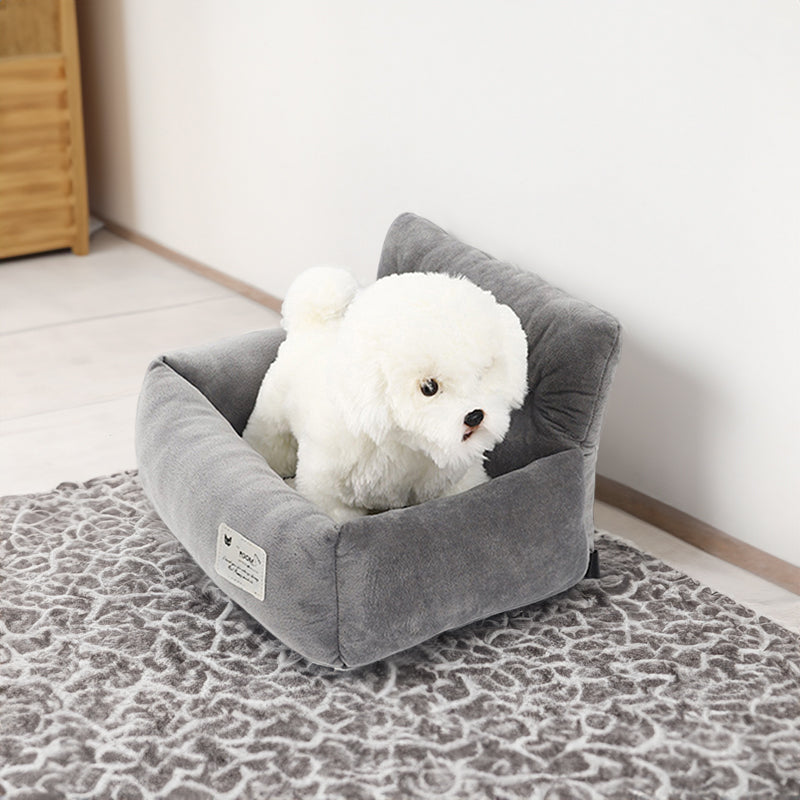Safe Pet Car Seat Carrier Bed - Dog Cat - (S,L) - (4 Color Options) - (Plush) - (Cushion Storage Bag)