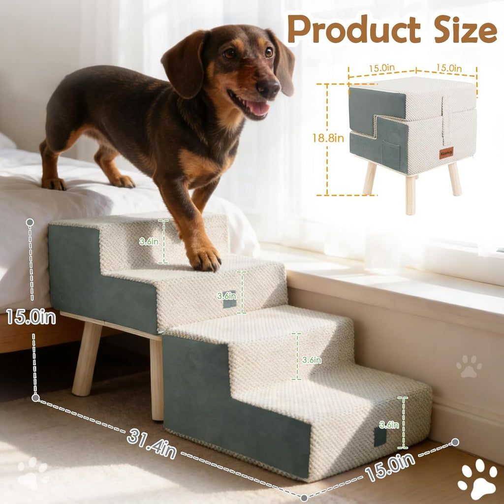 4-Step Stairs  - Dog - (Foldable and Portable) - (Beige, Grey) - (Frisco) - (While Supplies Last)