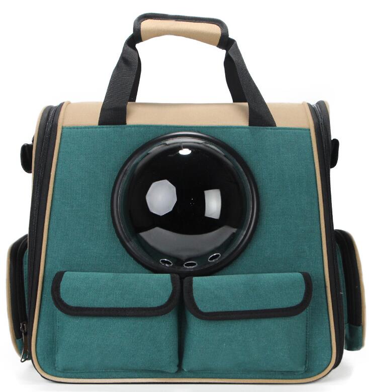 Pet Carrier Travel Bag  - Cat - (Dark Green) - (Stylish) - (Bubble Window)