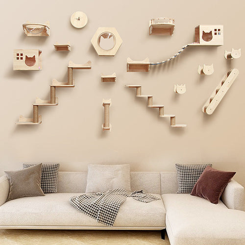 Cat Climbing Wall Ladder, Platforms, and Columns - (17 Options) - (Wood)