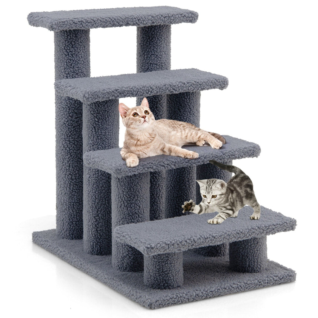 4-Step Pet Stairs with Scratching Post - Dog Cat  -  (Gbruno) - (Carpeted) - (Grey) - (While Supplies Last)