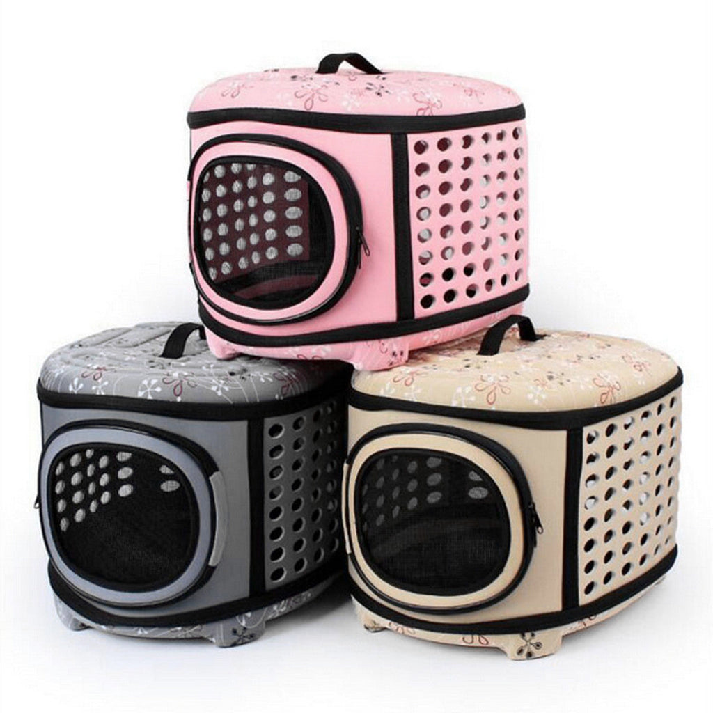 Foldable Crate and Pet Carrier - Dog Cat - (4 Color Options) - (18"x15"x13")