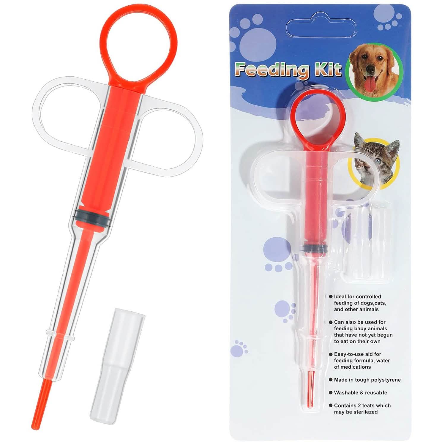 2-Piece: Pet Tablet and Liquid Syringe Pusher - Dog Cat - (3 Color Options)
