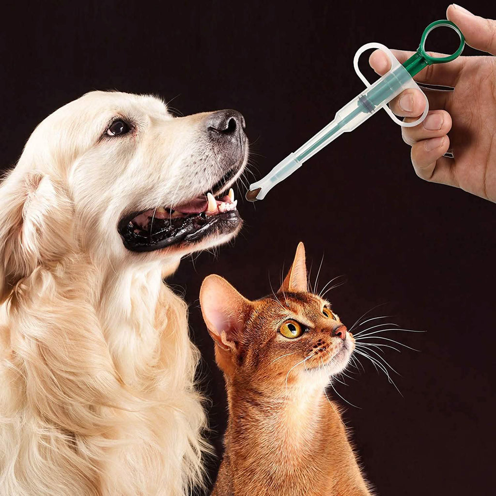 2-Piece: Pet Tablet and Liquid Syringe Pusher - Dog Cat - (3 Color Options)