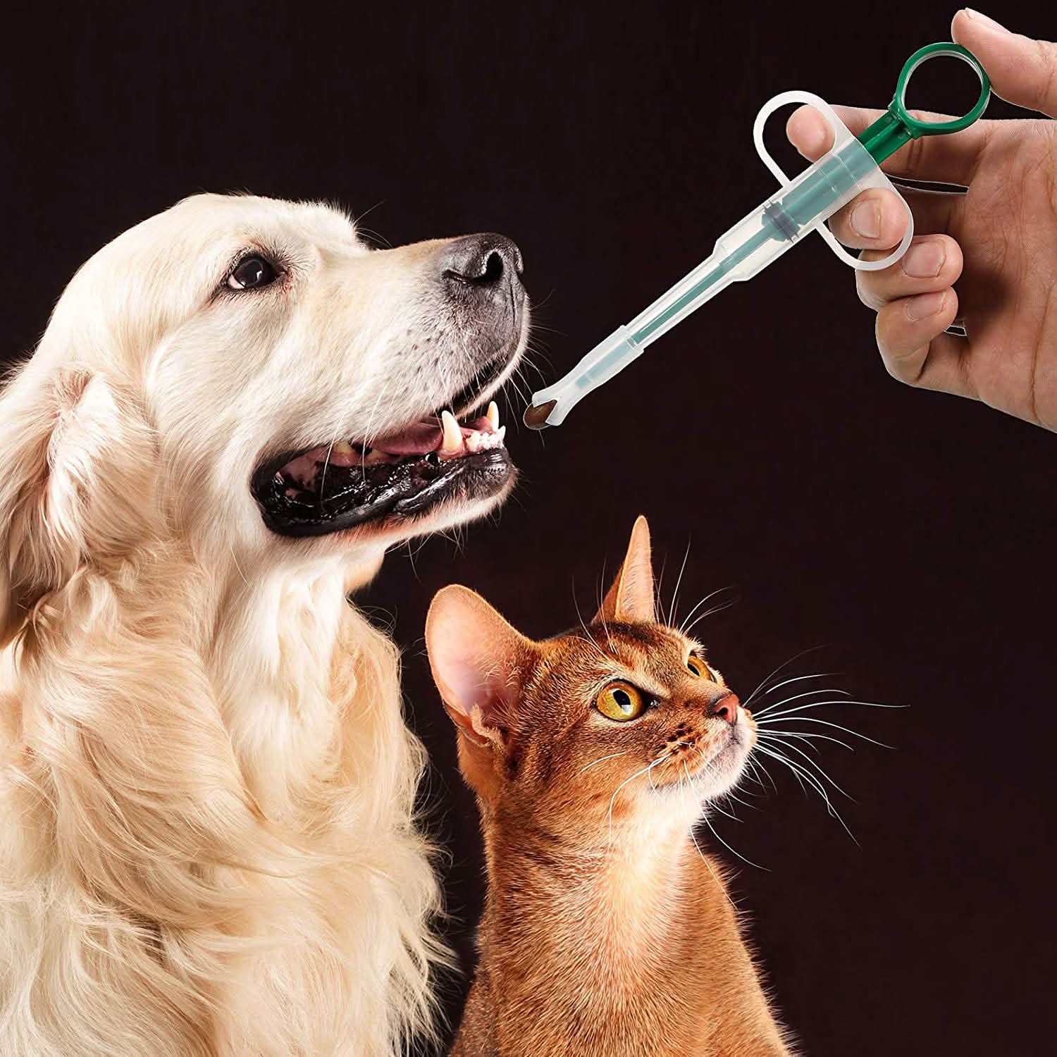 2-Piece: Pet Tablet and Liquid Syringe Pusher - Dog Cat - (3 Color Options)