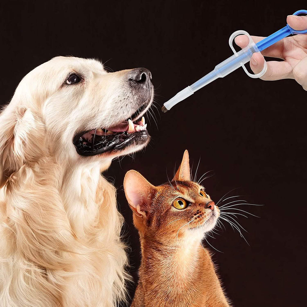2-Piece: Pet Tablet and Liquid Syringe Pusher - Dog Cat - (3 Color Options)