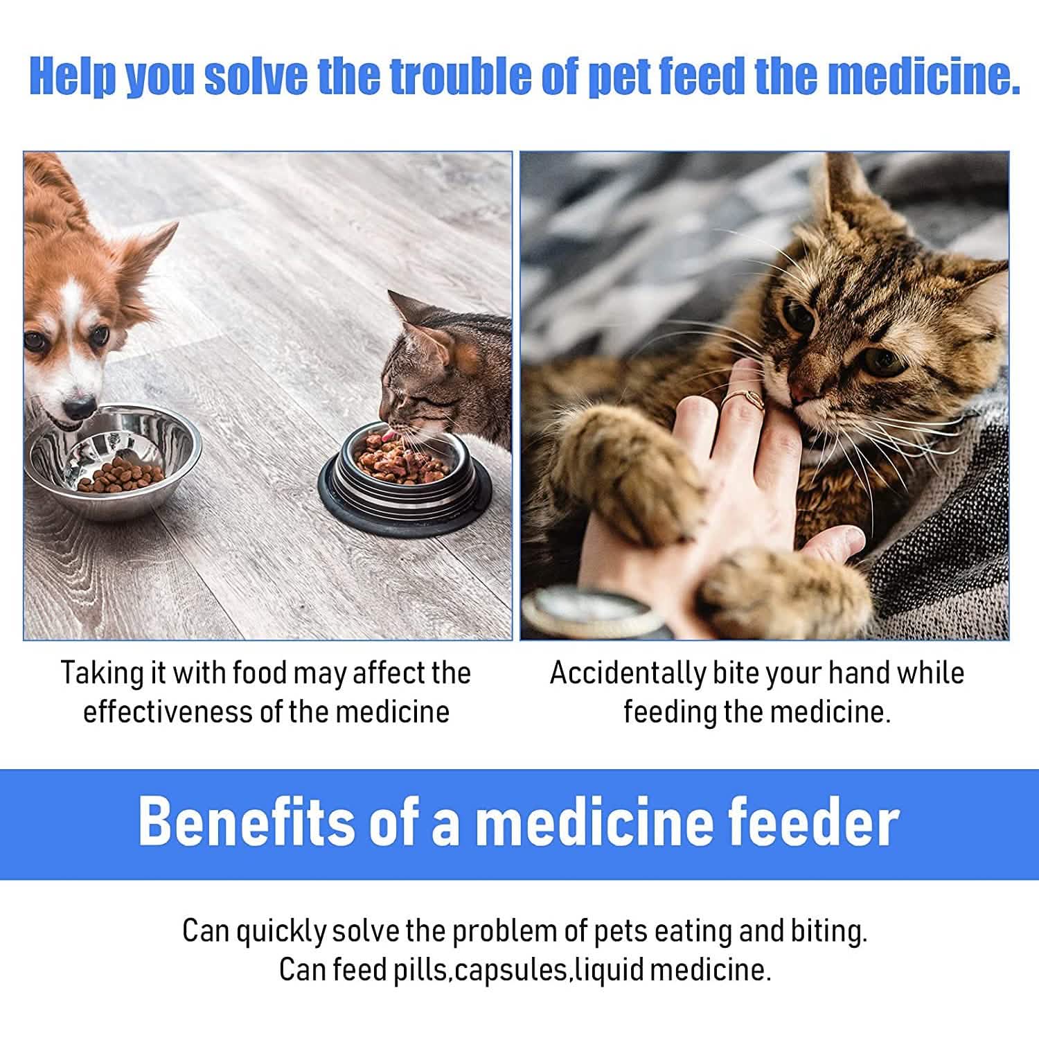 2-Piece: Pet Tablet and Liquid Syringe Pusher - Dog Cat - (3 Color Options)