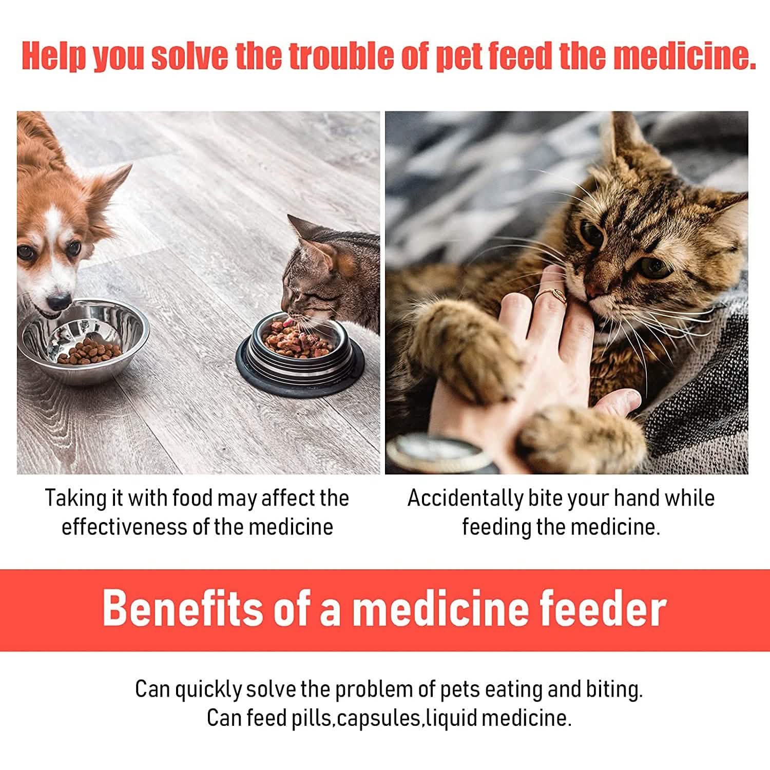 2-Piece: Pet Tablet and Liquid Syringe Pusher - Dog Cat - (3 Color Options)