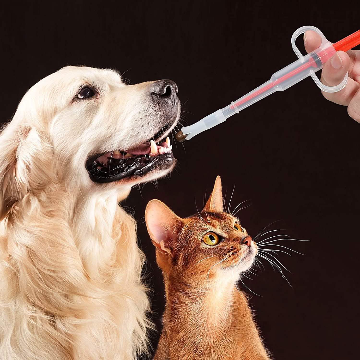 2-Piece: Pet Tablet and Liquid Syringe Pusher - Dog Cat - (3 Color Options)