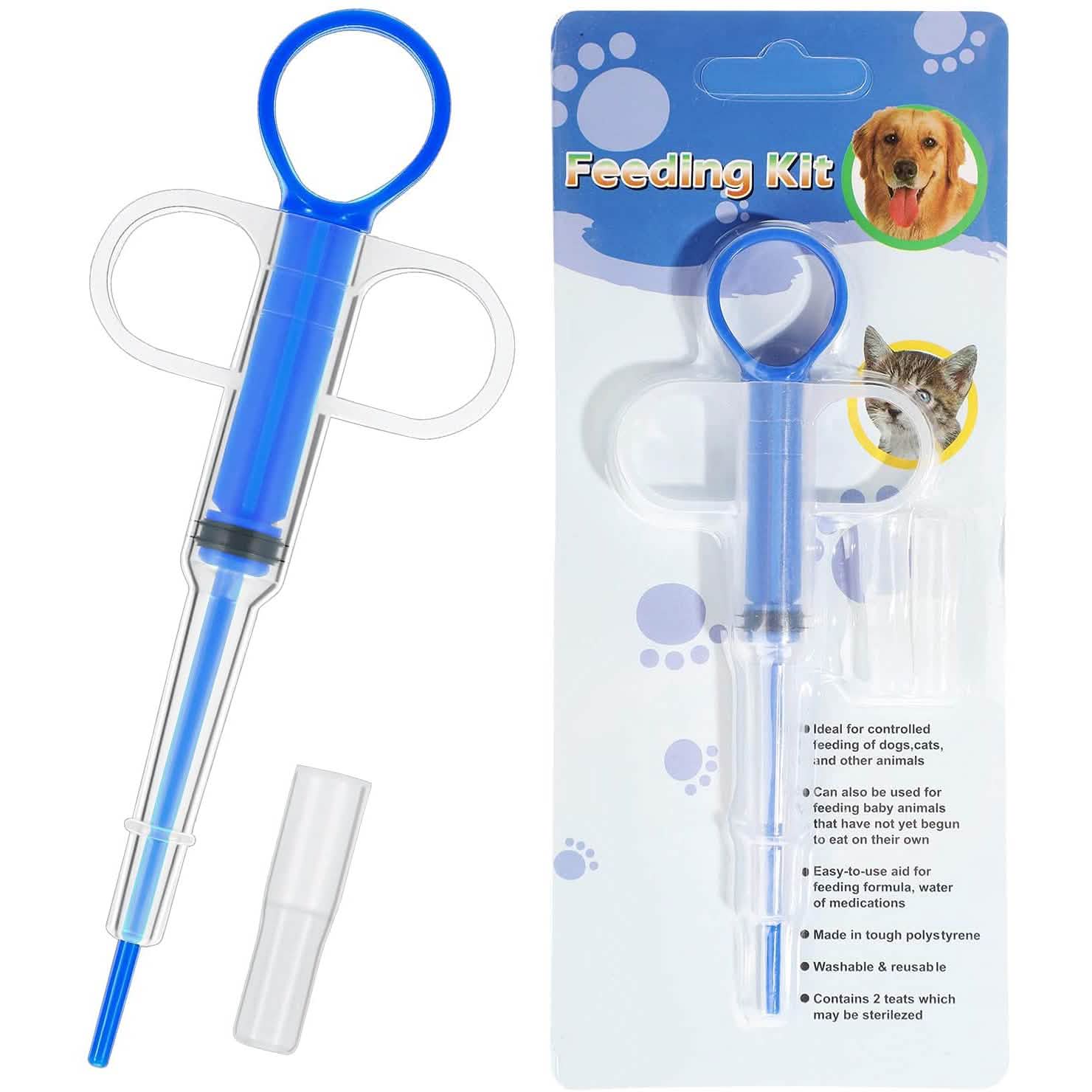 2-Piece: Pet Tablet and Liquid Syringe Pusher - Dog Cat - (3 Color Options)