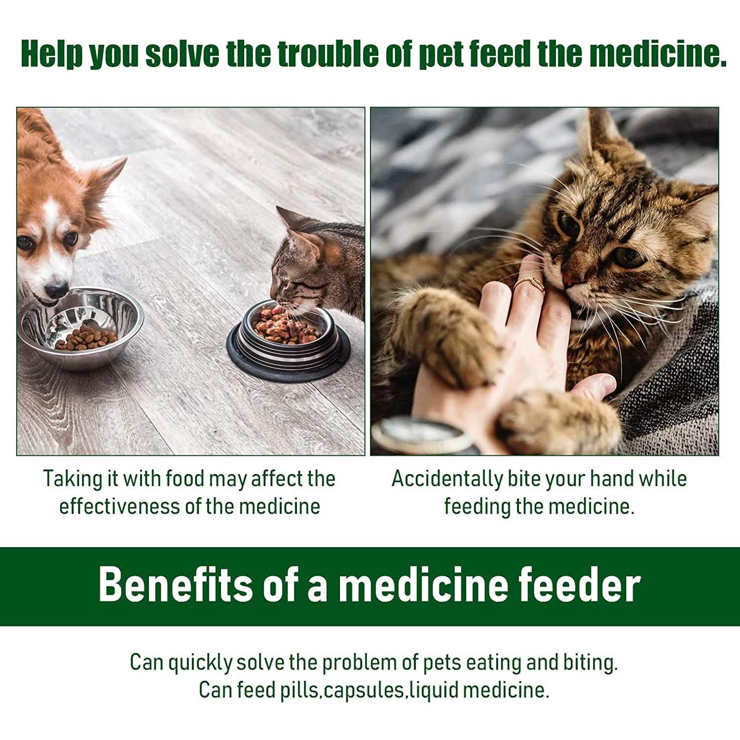 2-Piece: Pet Tablet and Liquid Syringe Pusher - Dog Cat - (3 Color Options)