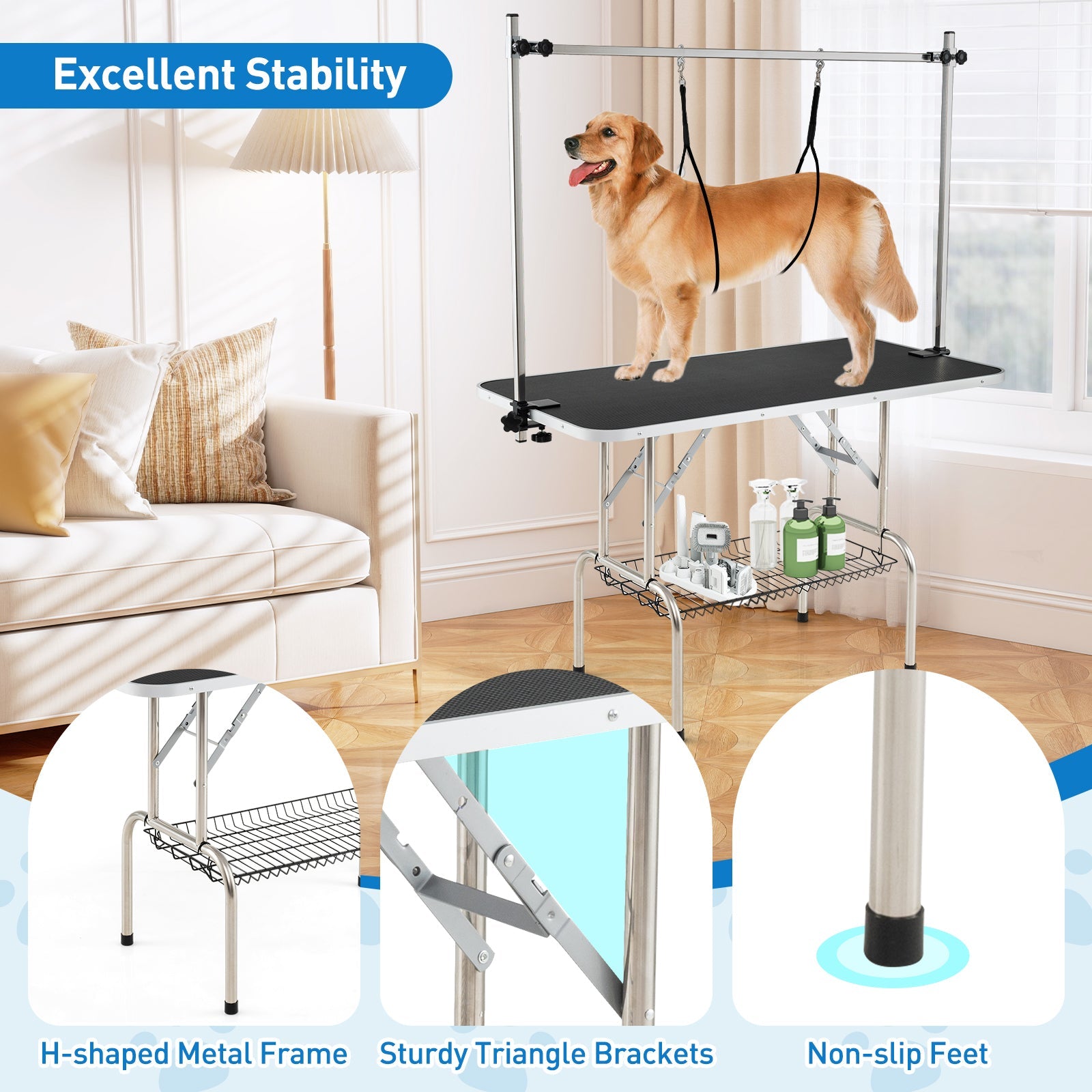 Grooming Table with Height Adjustable Arms - Dog Cat - (Foldable) - (Built to Last) - (Black)