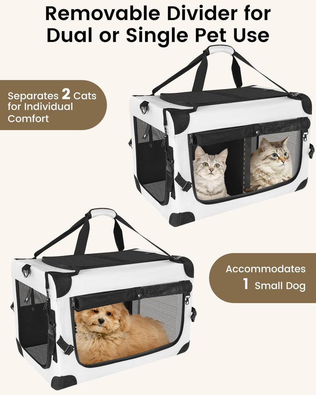 Soft-Sided Pet Travel Carrier Bag - 2 Cats - (Grey) - (2 Compartment Sizes) - (Mesh Windows) - (While Supplies Last)