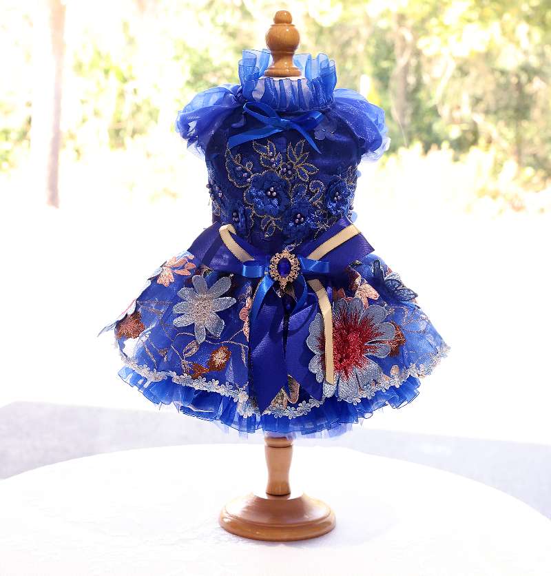 Elegant Floral Blossom Tulle Dress - Dog (Royal Blue) - (XS-XL) and Customizable - (While Supplies Last)