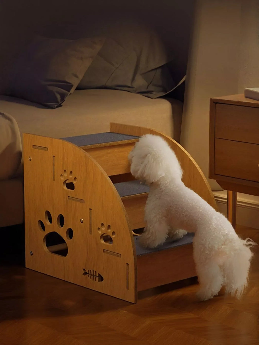 Wooden Stairs with Paw Prints - Dog - (Wood) - (3-Steps) - (While Supplies Last)