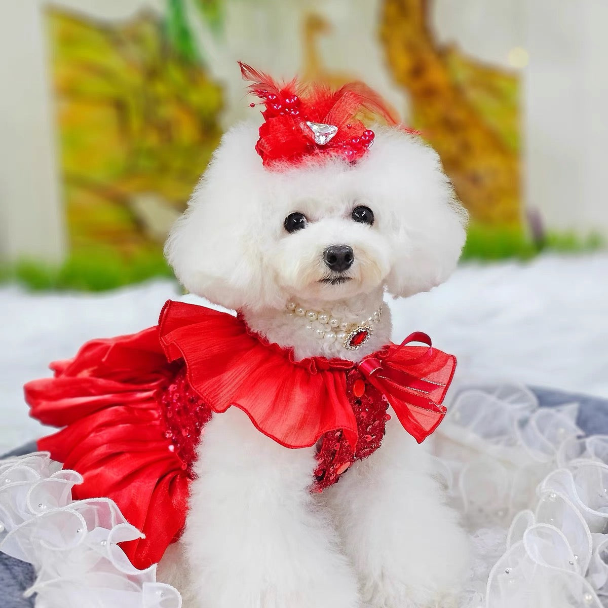 Princess Dress with Layered Tulle Skirt - Dog - (XS-XL) and Customizable  - (Red) - (While Supplies Last)