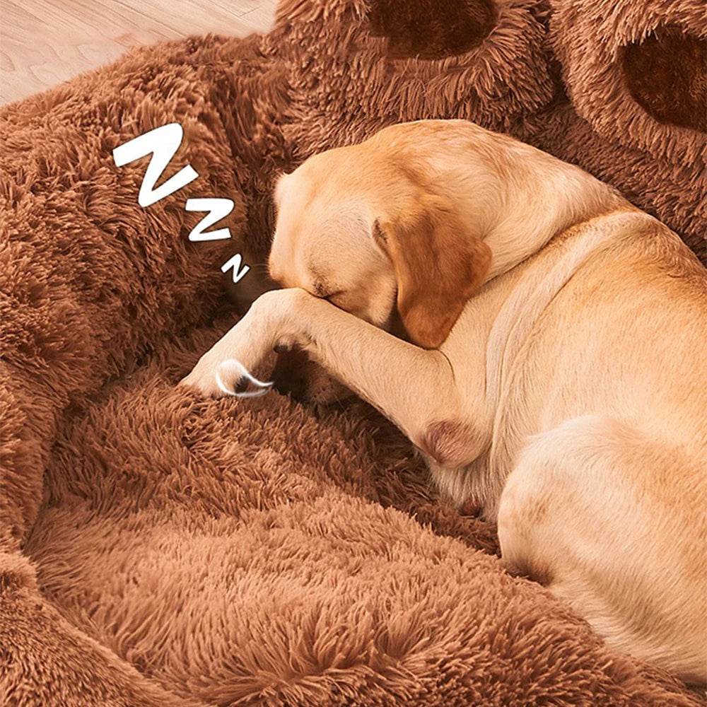 Big Round Plush Paw Sofa Bed with Raised Edges – Dog Cat - (S-XL) - (3 Color Options) - (Luxury Comfort)