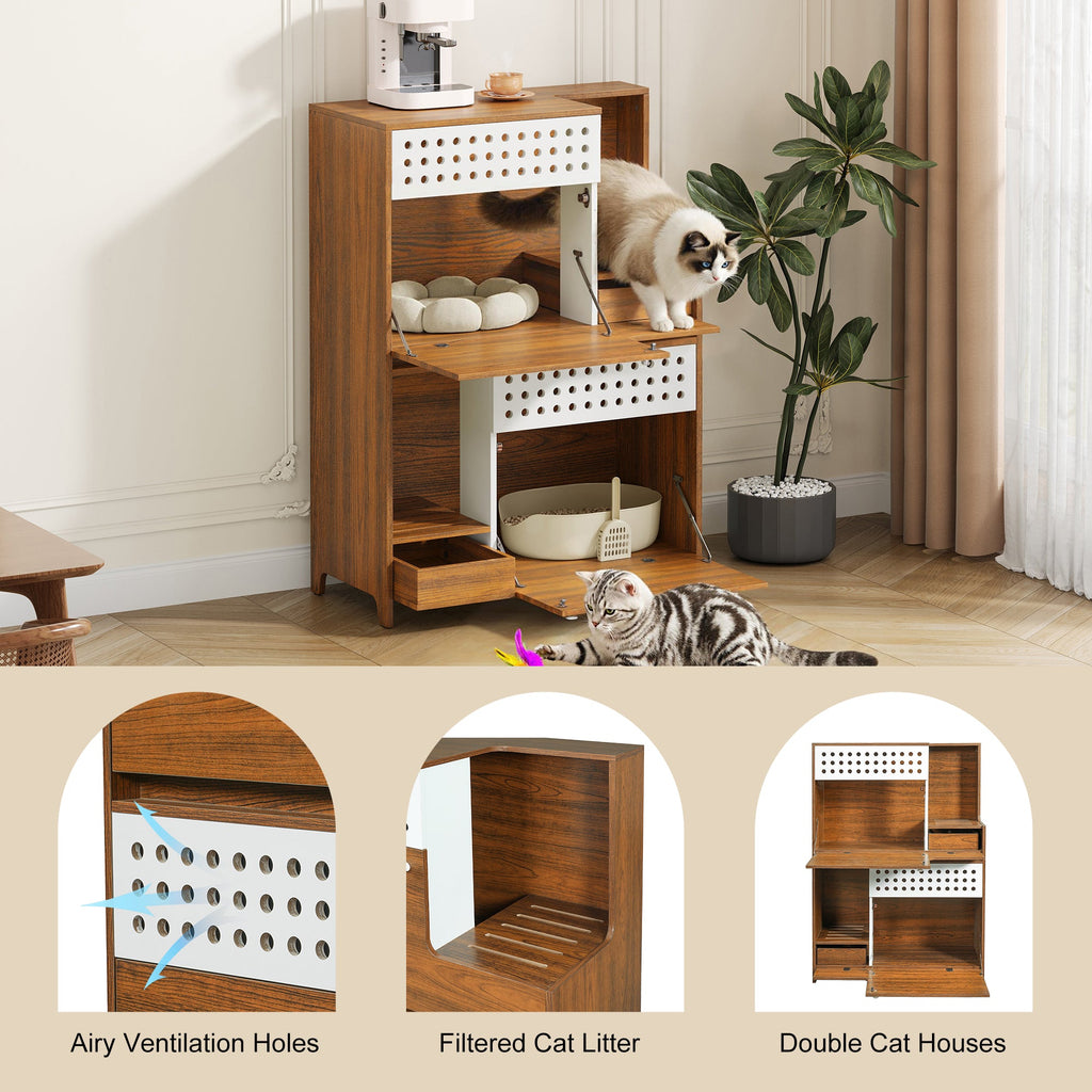 2 in 1 Furniture Cat House with Litter Box Enclosure - Cat - (44.89”L x 31.50”W x 15.76”H) - (While Supplies Last)