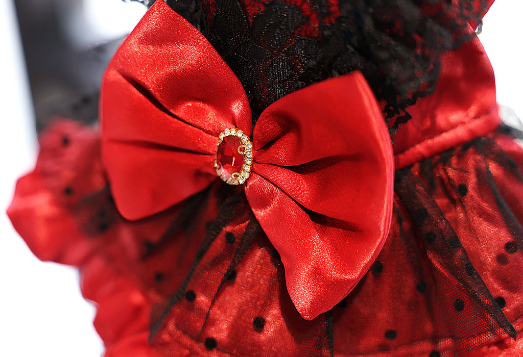 Elegant Gothic Lace Dress - Dog - (Red & Black) - XS-XL) and Customizable - (While Supplies Last)